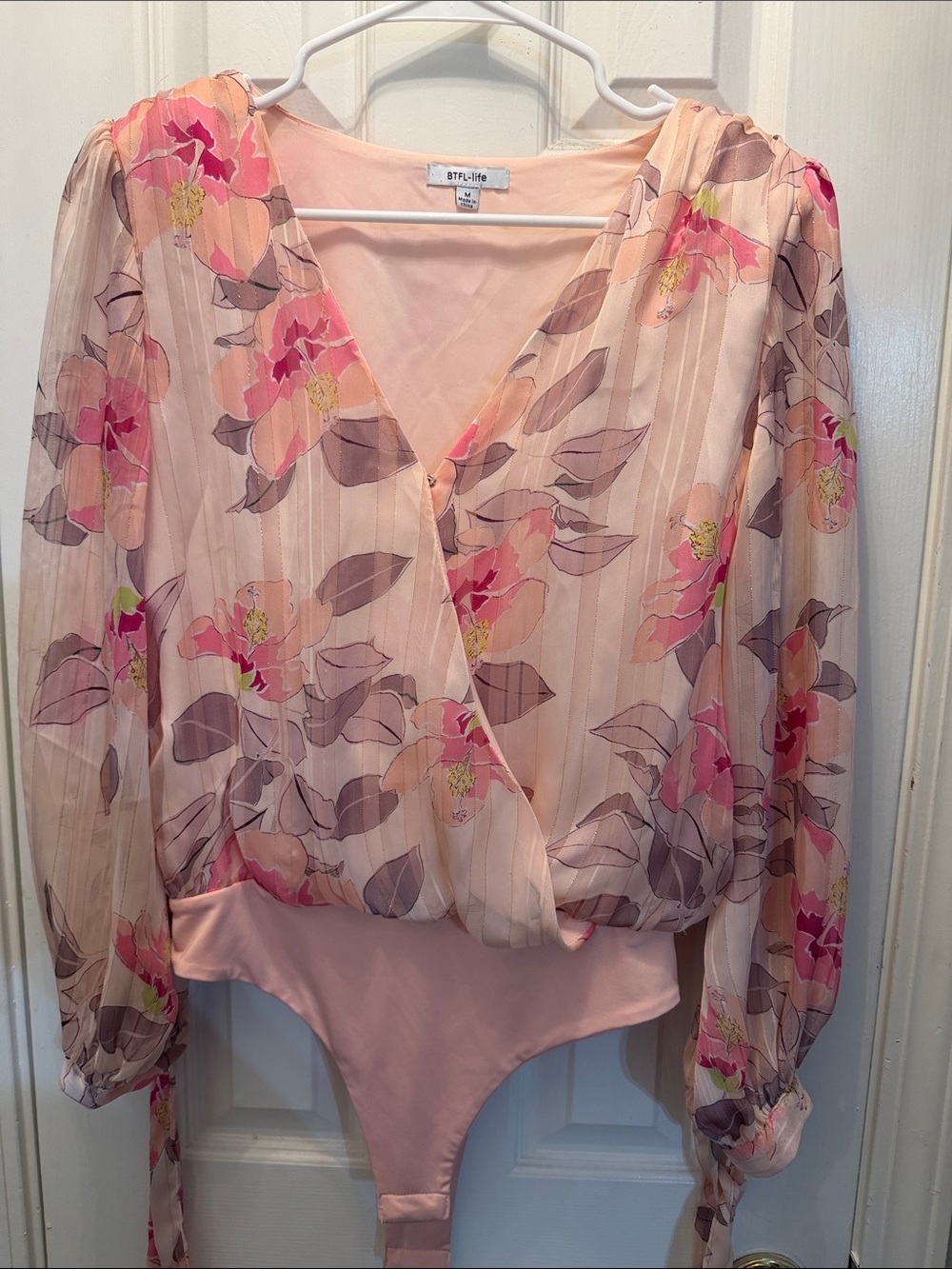 Floral Wrap Long-Sleeve Pink Bodysuit by BPL-ife